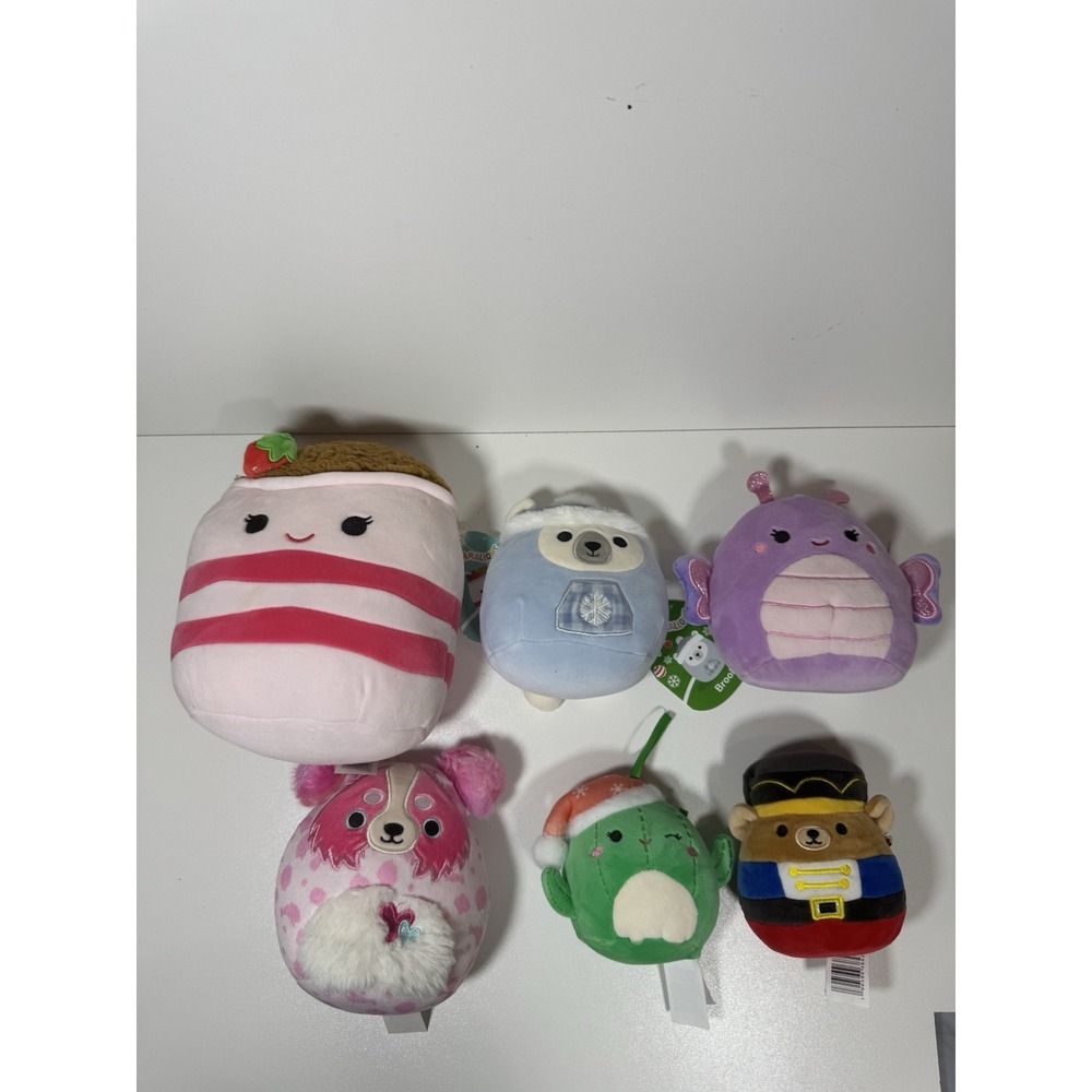 Squishmallows Lot of 6 Brooke Zosia Christmas Butterfly Dog Cactus Nutcracker